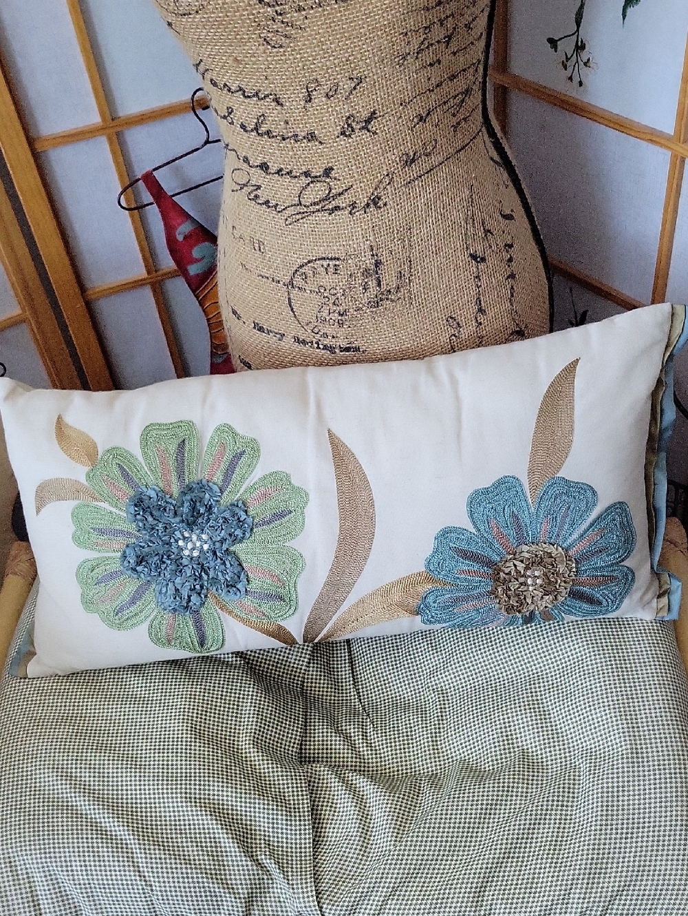 Pier 1 floral embroidered pillow